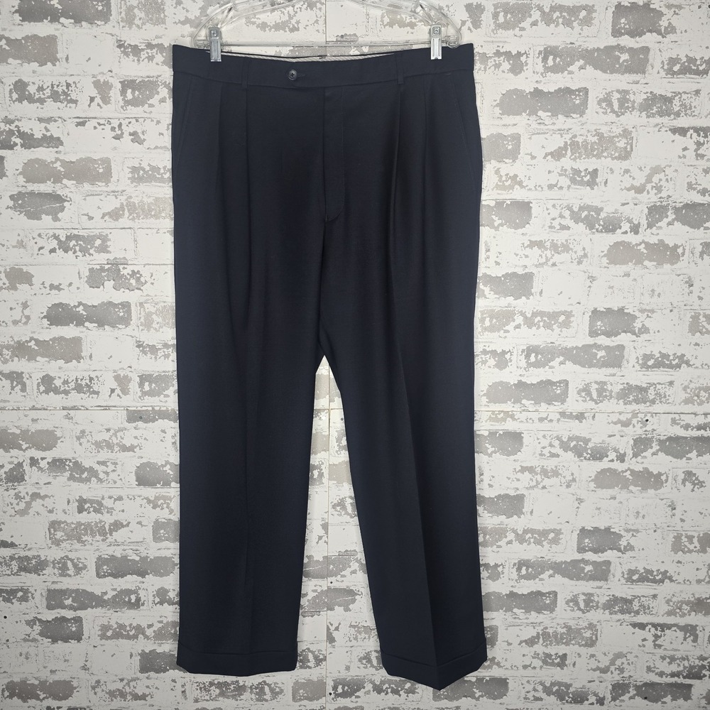 Ballin Dress Pants Mens 36x30 Navy Blue Classic Fit Comfort-EZE Super 120s Wool